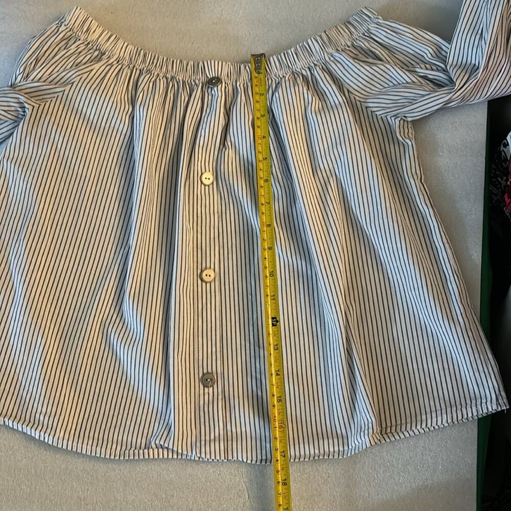 LaBanga Boat Neck Striped Blue/White Top L Tie Sleeves Nautical Preppy Casual - Picture 9 of 11